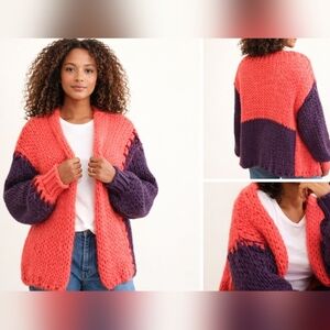 Anthropologie Free People SAACHI Chunky Knitted Cardigan Patchwork Oversized